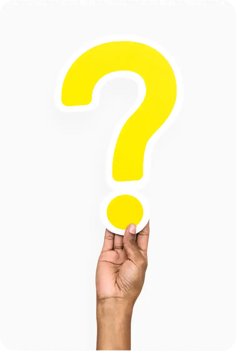 Hand holding a large yellow question mark for inquiry or curiosity.